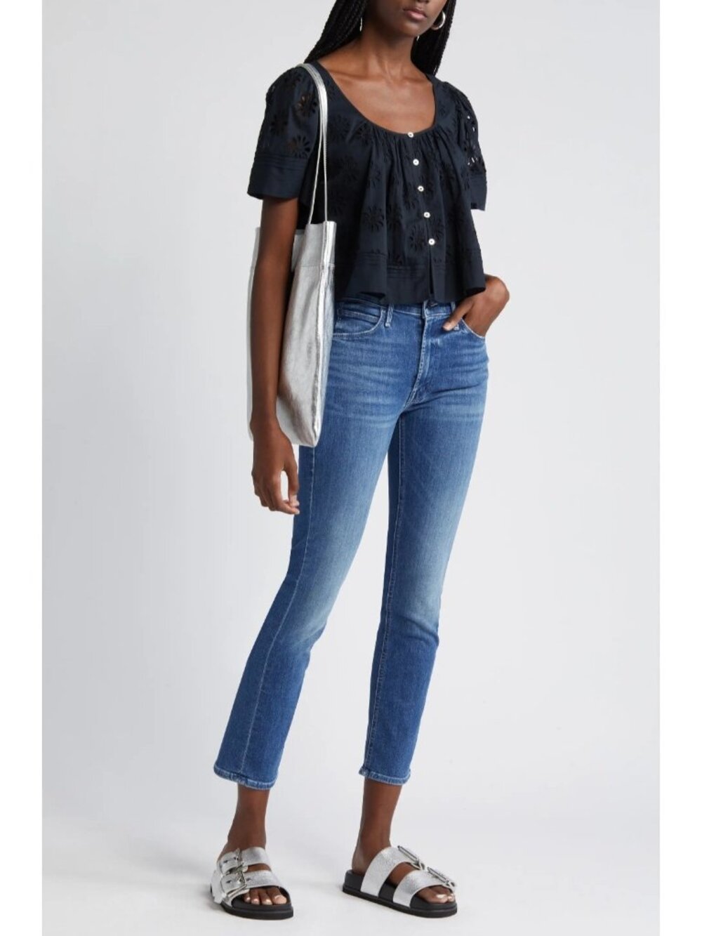 MOTHER The Mid Rise Dazzler Ankle Fray Women's Straight Leg Jeans Size 30 / US 8